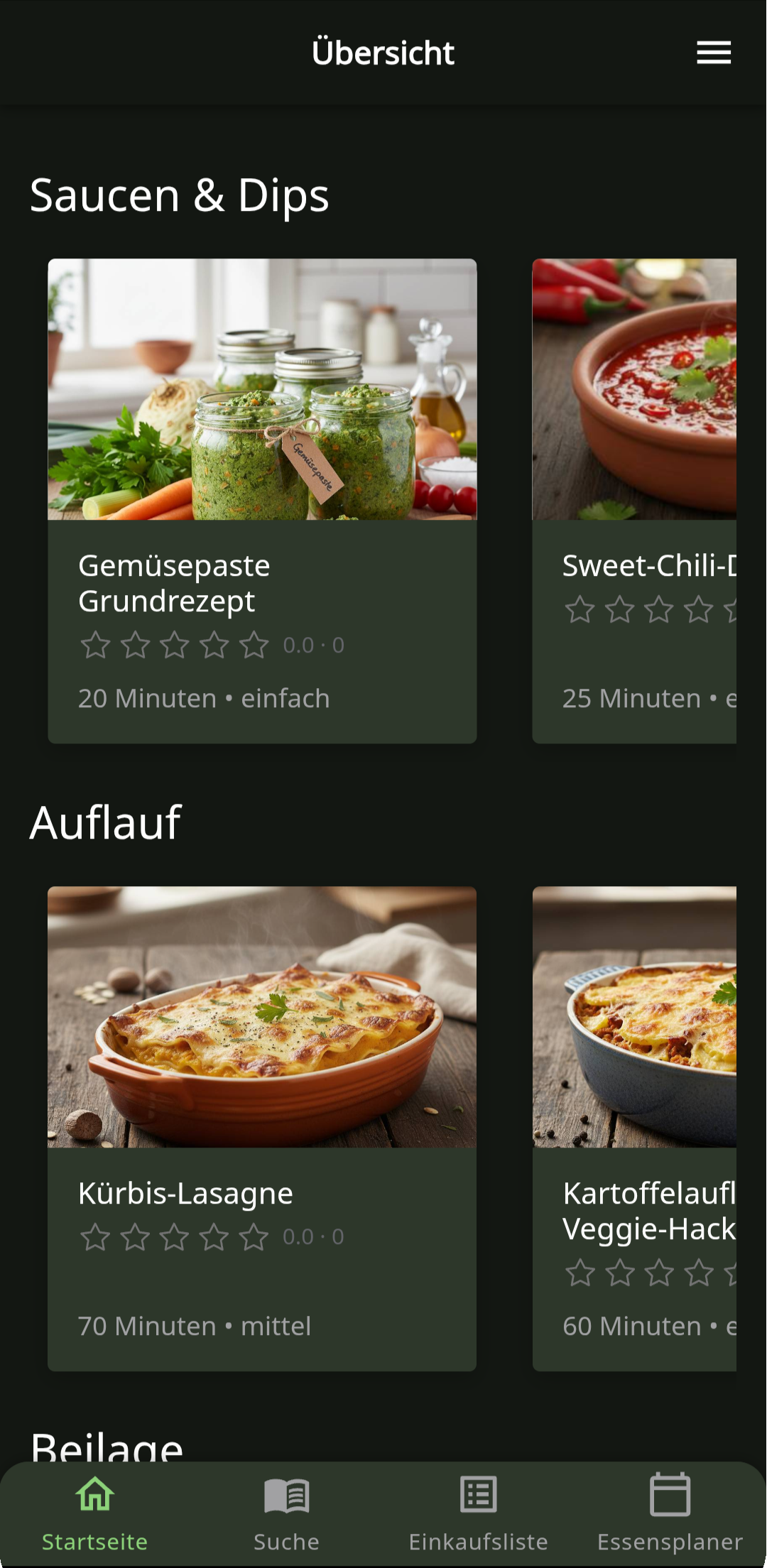 Screenshot der Wochenplan-Ansicht mit Rezepten.